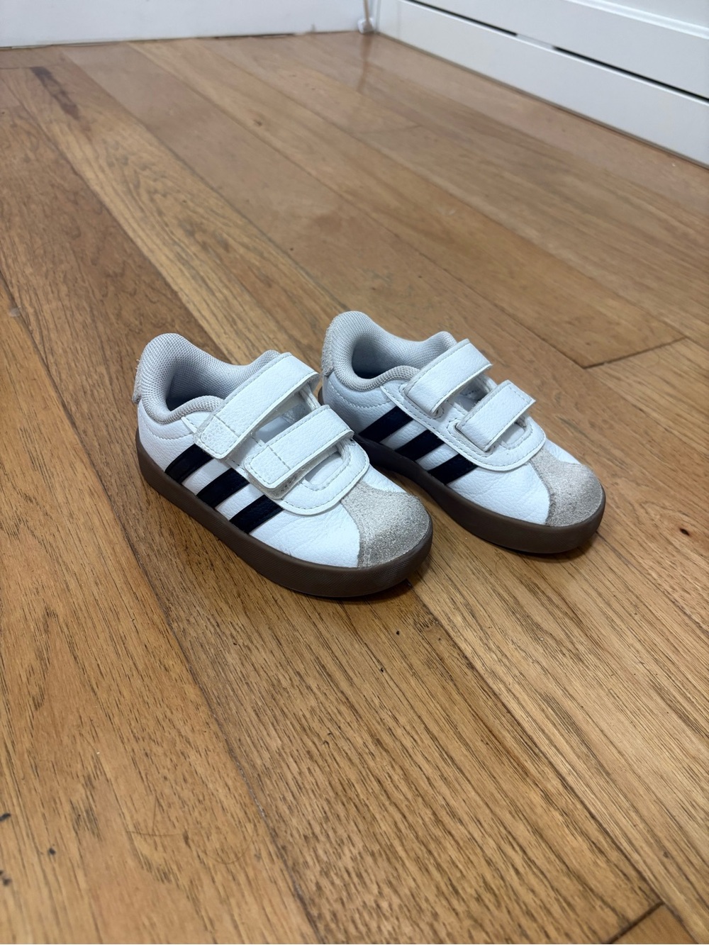 adidas Kids White and Navy Velcro Sneakers